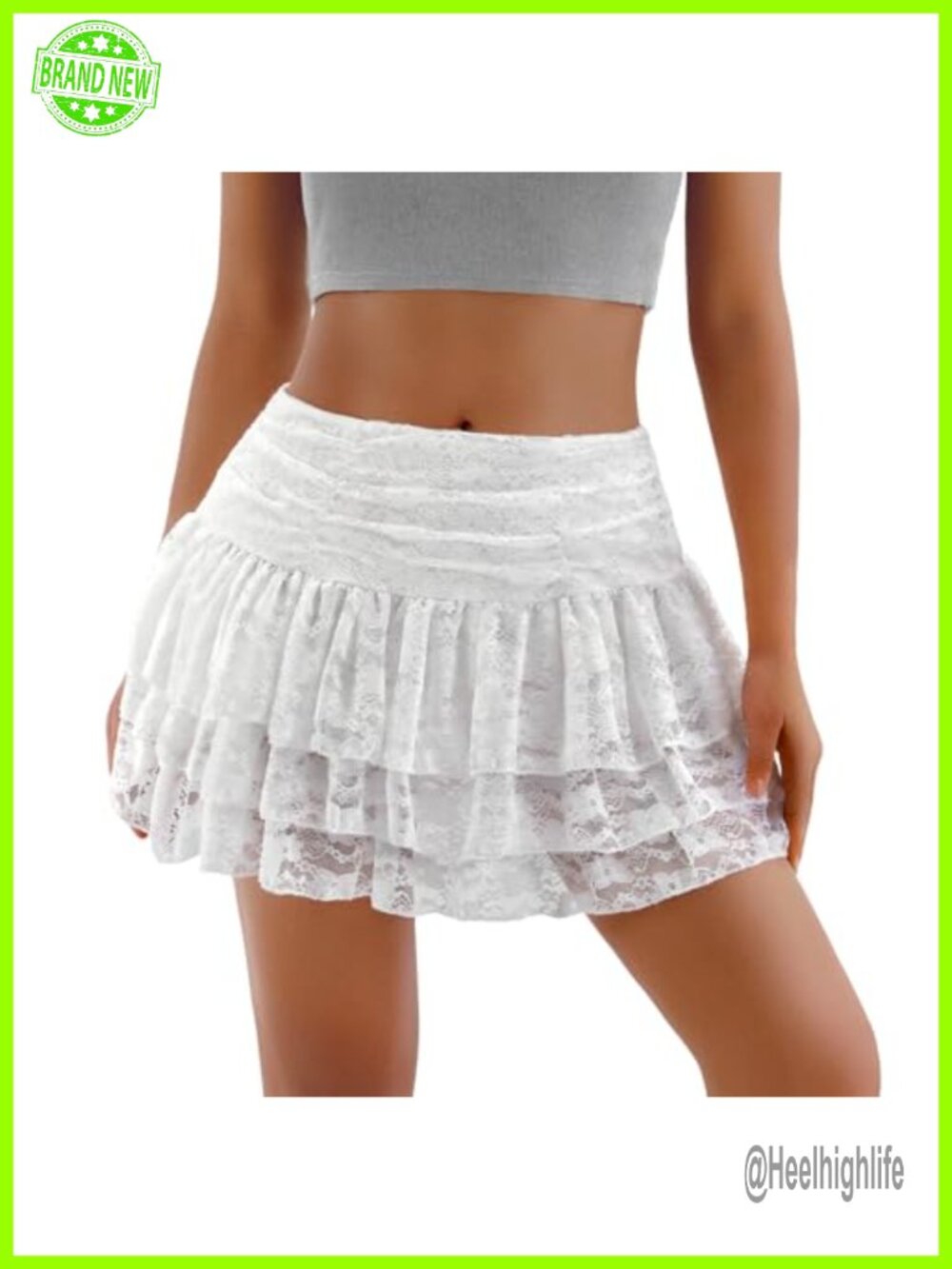 Women's Lace Mini Skirt with Shorts Mesh Layered Ruffle A-Line